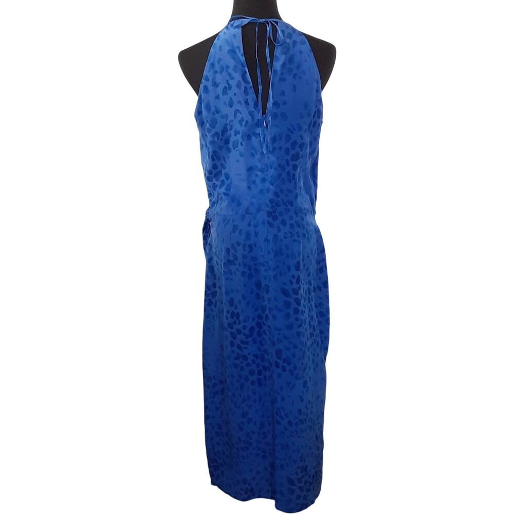 Vintage 90s Halter Maxi Dress 100% Silk Blue Satin Sarong Cocktail Dress Blue - Picture 5 of 11